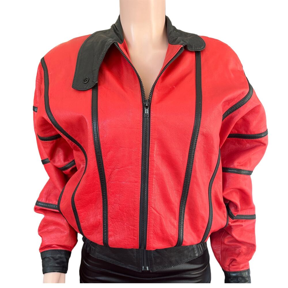 Vintage 80's Red & Black Leather Jacket Thriller Jacket 1980s Michael Jackson